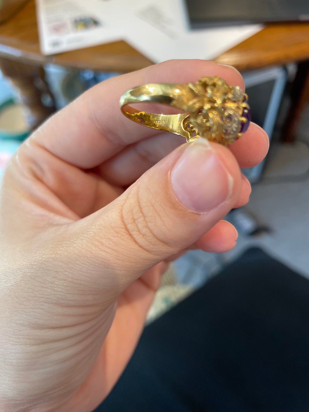 Italian 18k Gold and Amethyst Vintage 20s Ring