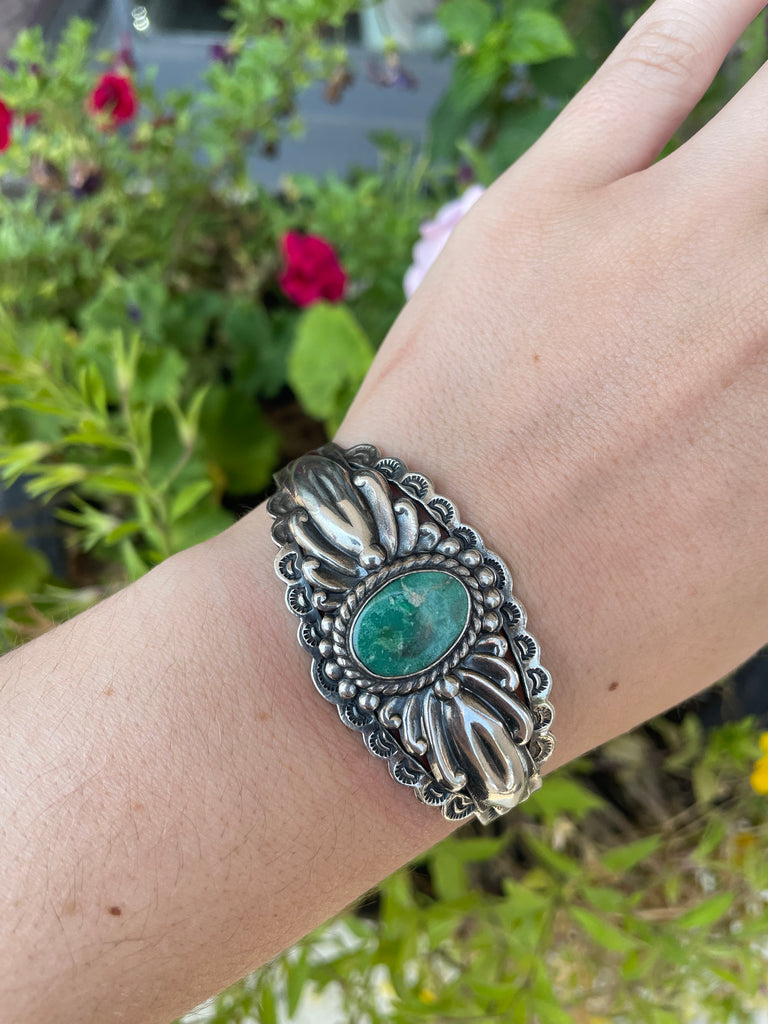 Navajo Sterling Cuff with Turquoise center stone -1970's
