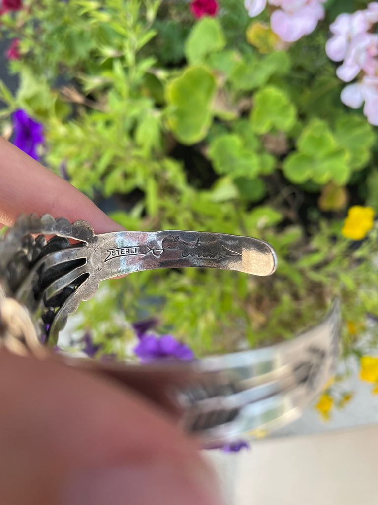 Navajo Sterling Cuff with Turquoise center stone -1970's