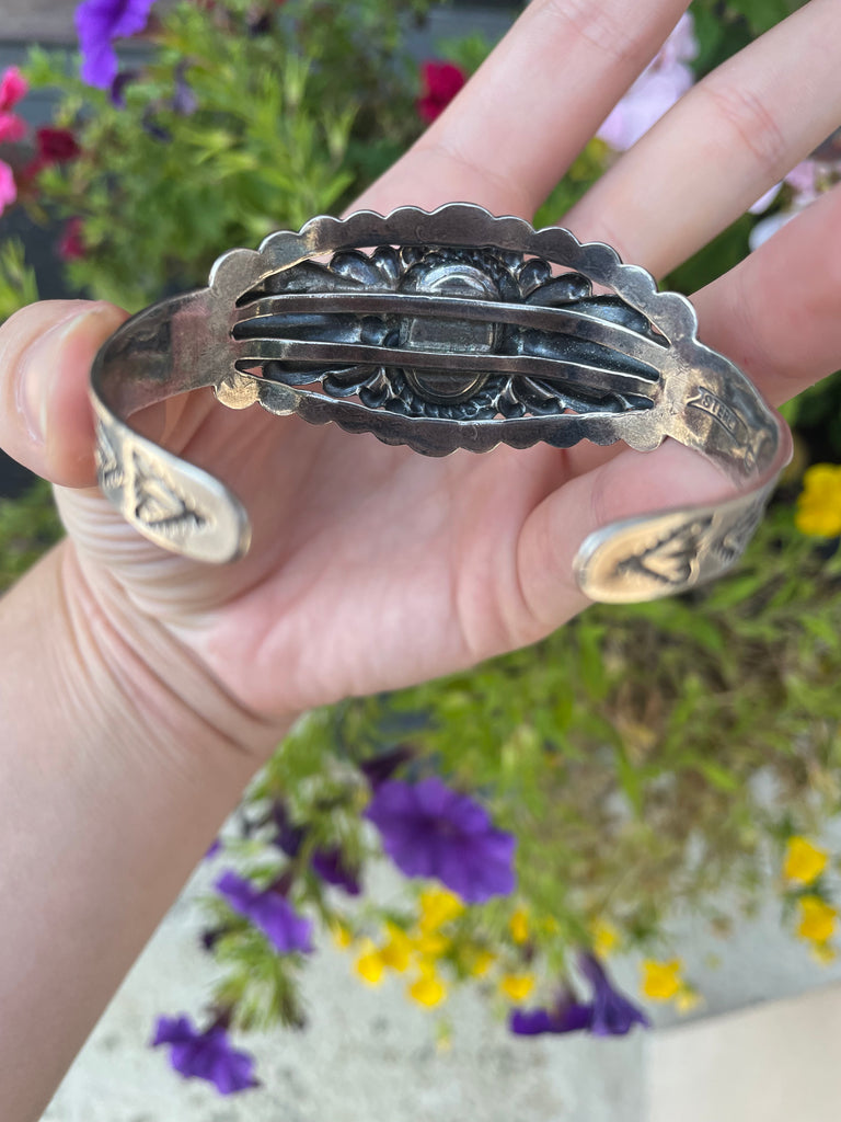 Navajo Sterling Cuff with Turquoise center stone -1970's