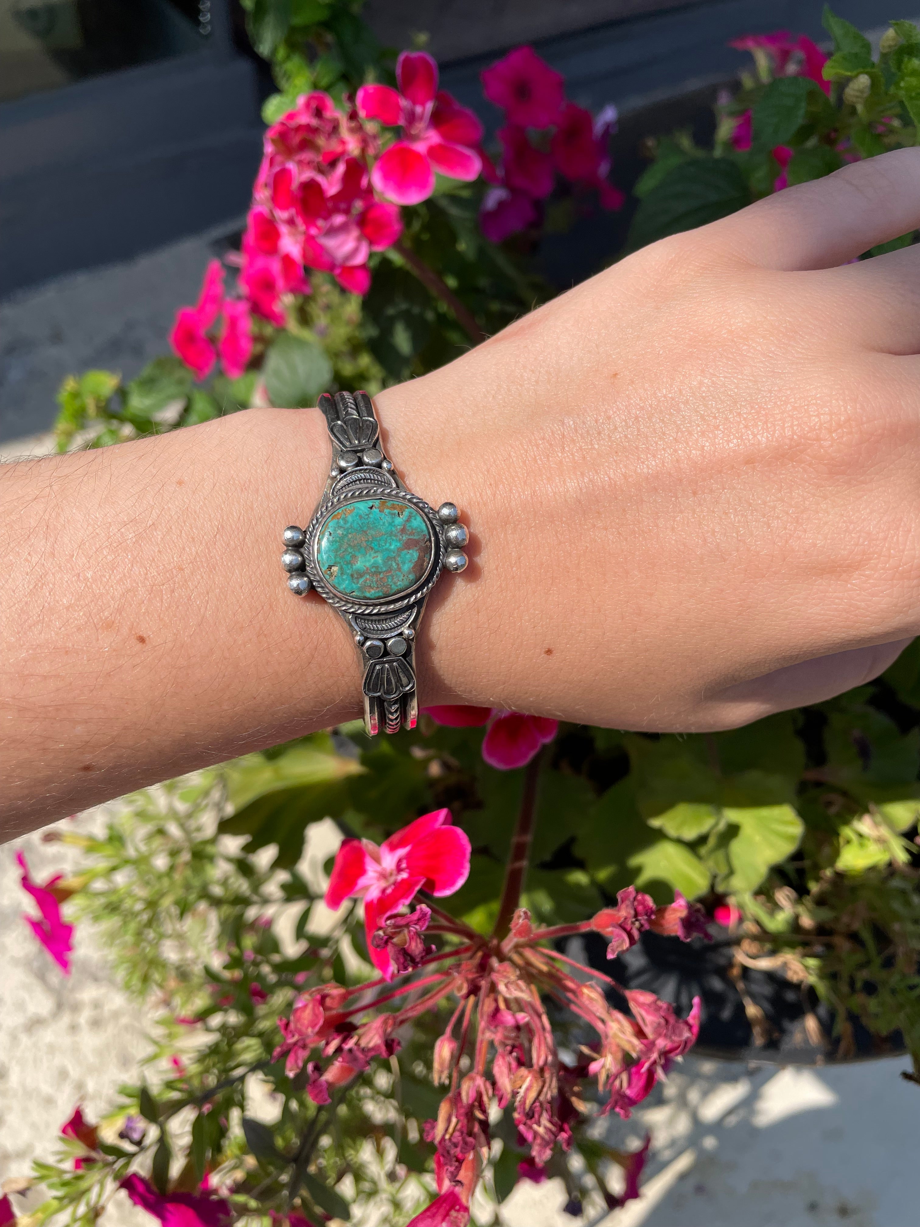 Sterling 70s Navajo Cuff Turquoise Bracelet