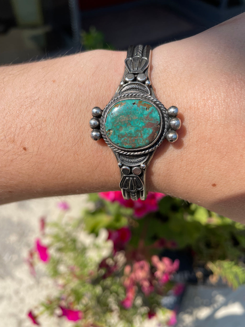 Sterling 70s Navajo Cuff Turquoise Bracelet