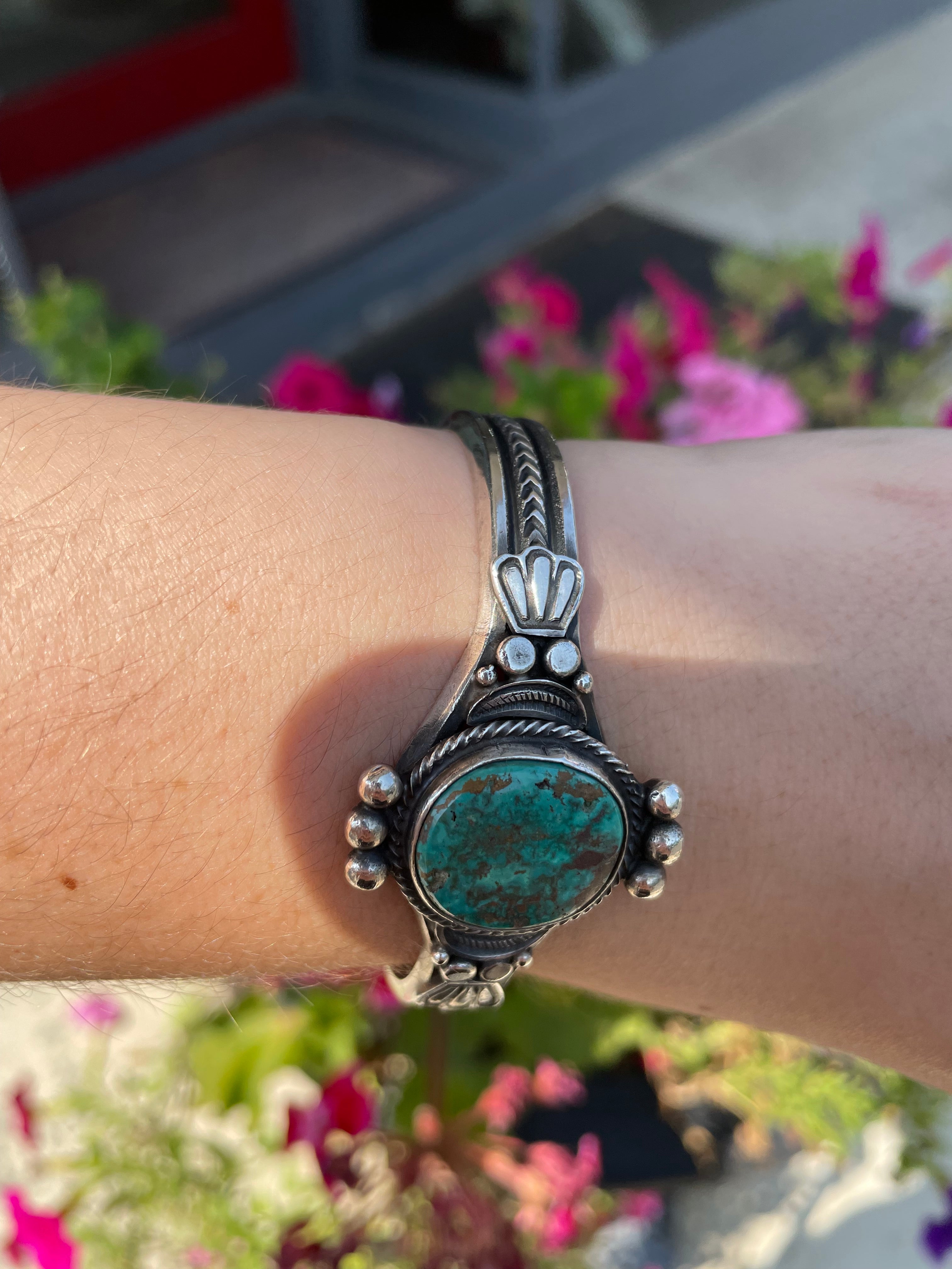 Sterling 70s Navajo Cuff Turquoise Bracelet