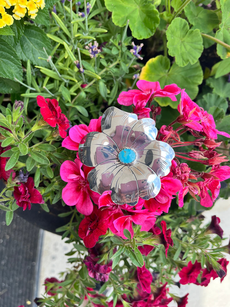 Joan Slifka Designs Sterling and turquoise flower pin