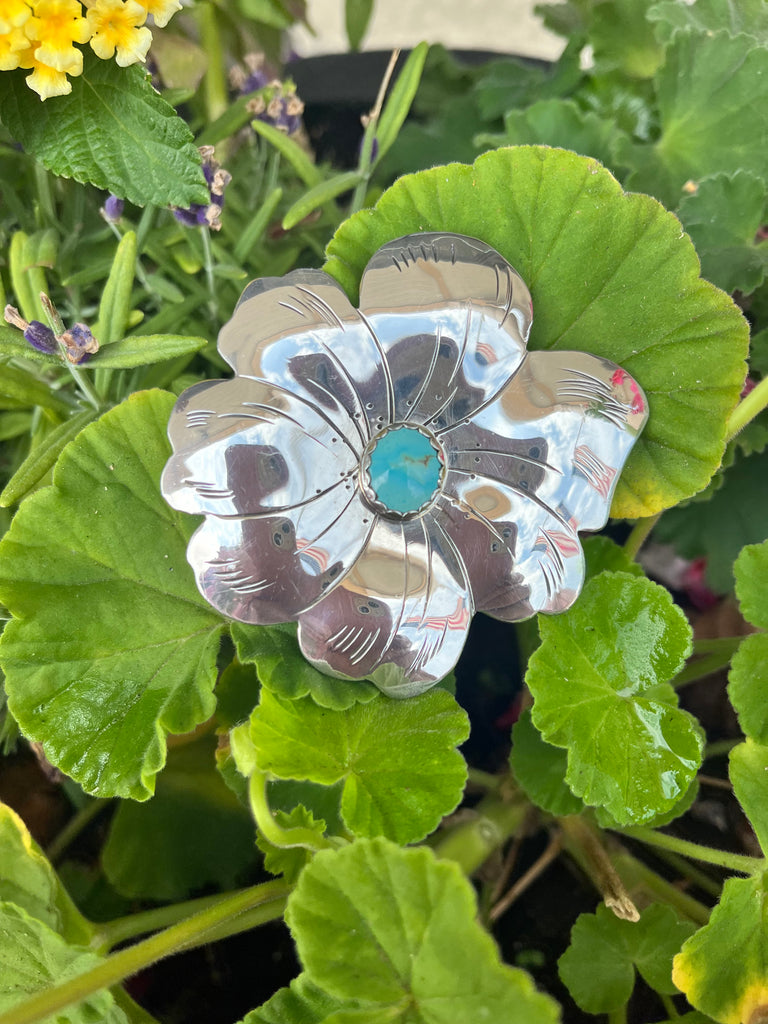 Joan Slifka Designs Sterling with Turquoise Flower Pin