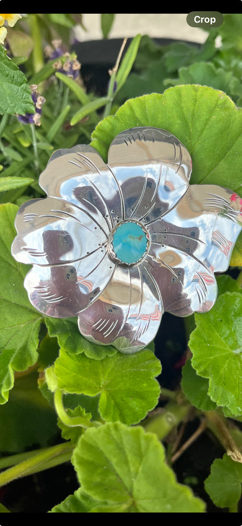 Joan Slifka Designs Sterling with Turquoise Flower Pin