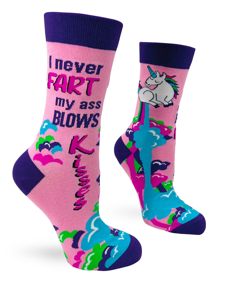 I Never Fart My Ass Blows Kisses - Women's Novelty Crew Socks