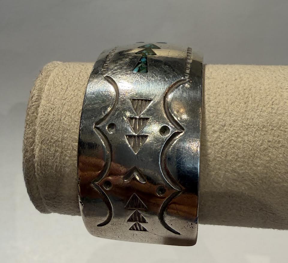 1970's Navajo Sterling Bracelet with Turquoise Inlaid stones
