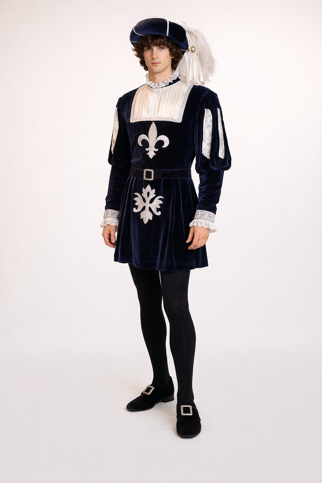 Italian Renaissance Duke Blue Silk Velvet, Men's Costume Rental
