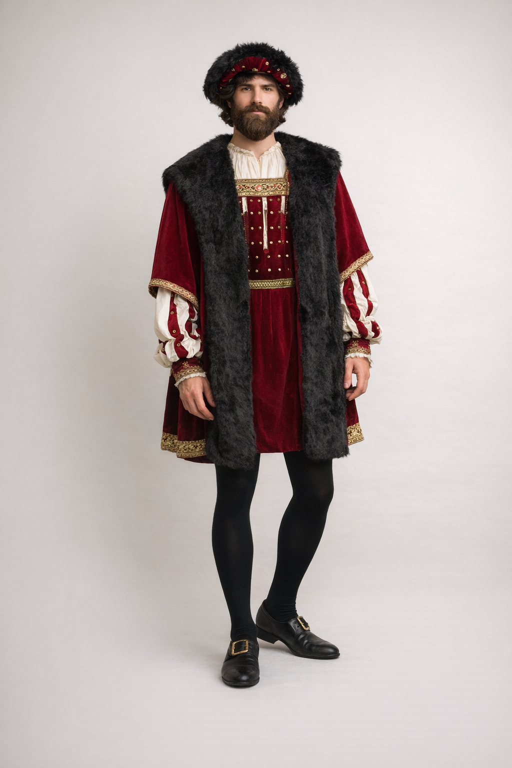 King Henry Burgundy Red Velvel, Men's Costume Rental