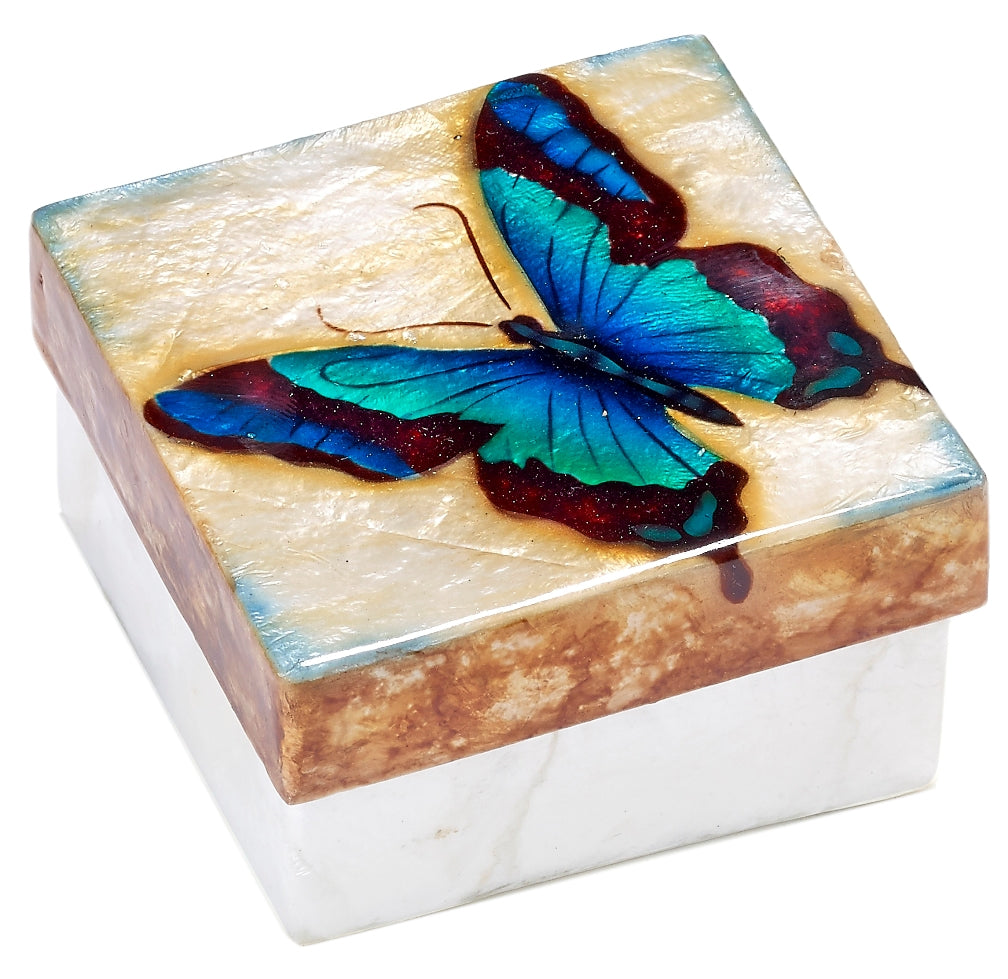 Blue butterfly capiz box