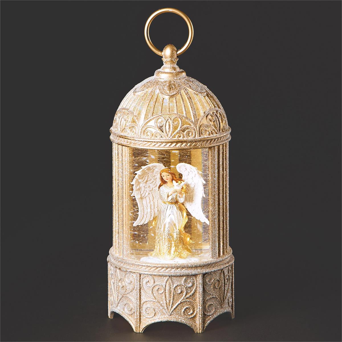 10.25"H LIGHTED SWIRL BIRDCAGE ANGEL & DOVE