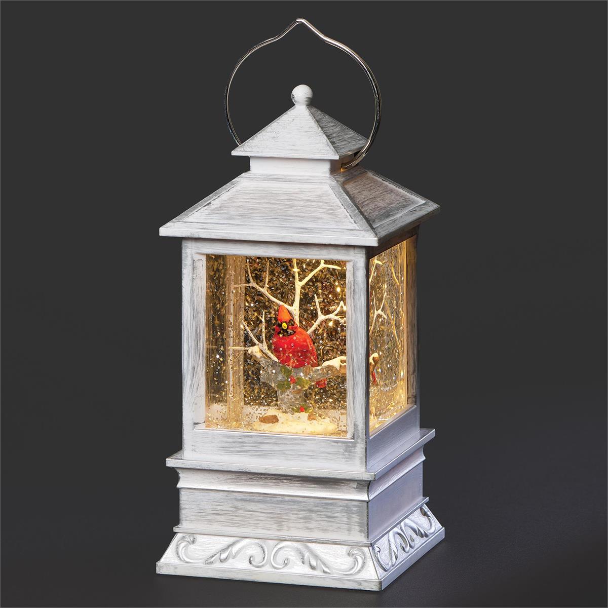 8.5"H LIGHTED SWIRL LANTERN CARDINAL IN TREE