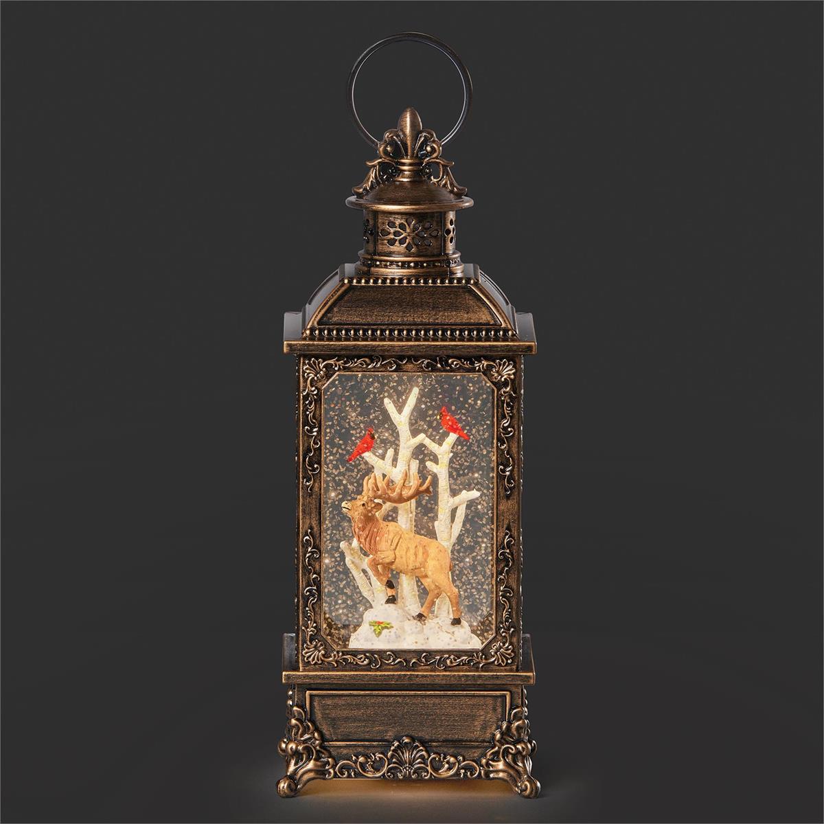 LIGHTED SWIRL LANTERN ELK WITH TREE BACKGROUND