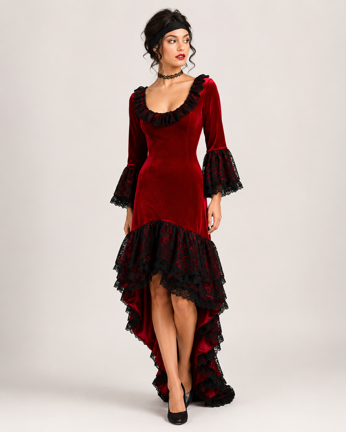 Red Velvet Spanish Flamenco Dancer Costume