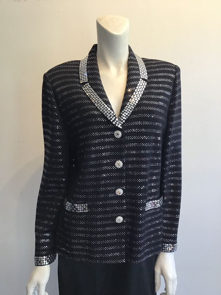 BLACK BLAZER WITH RHINESTONE EMBELLISMENTS BLAZER ST JOHN