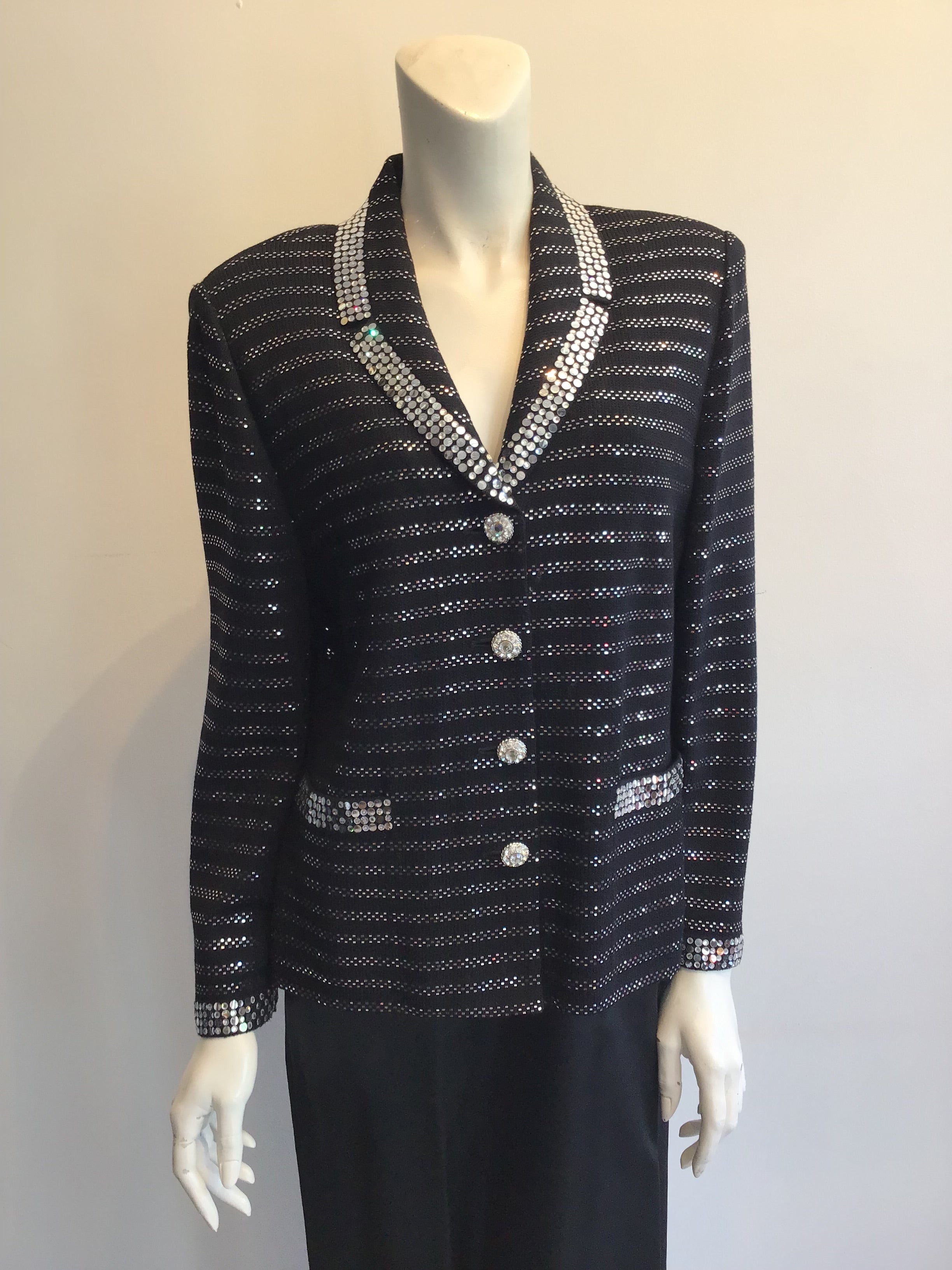 ST JOHN VINTAGE 80S BLACK WITH RHINESTONES EMBELLISHED BLAZER