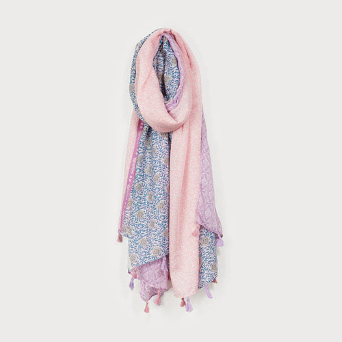 Pink, purple and blue patterned flower scarf 