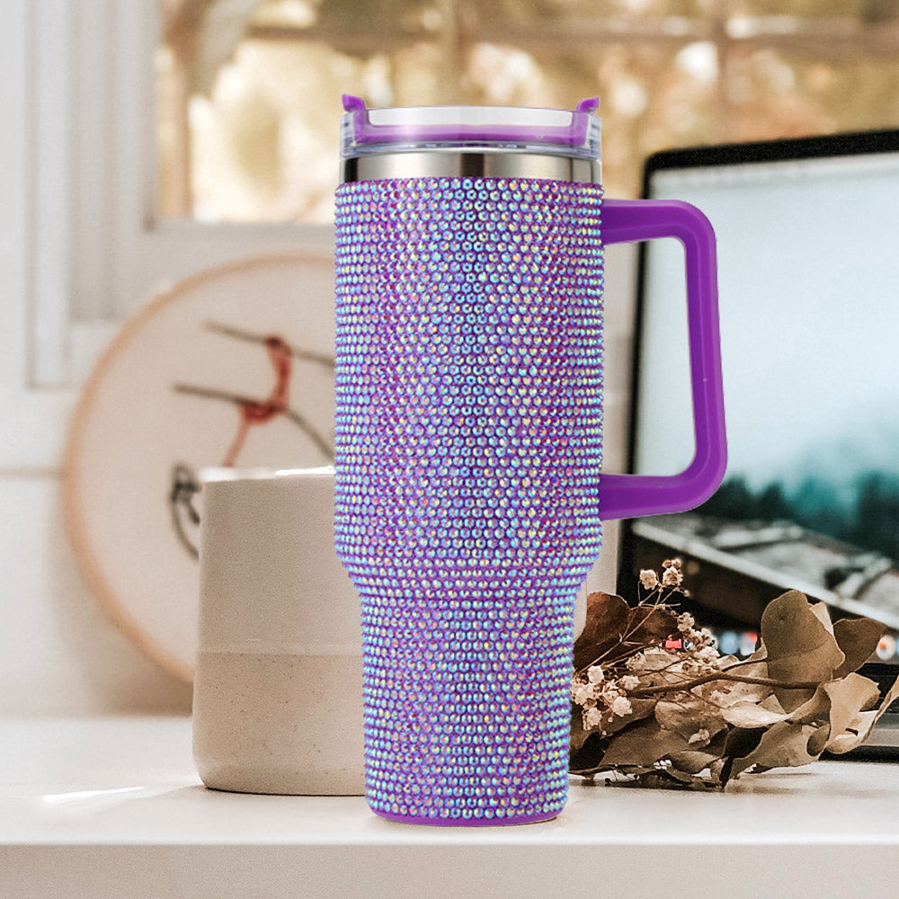 Purple 40oz Rhinestone Tumbler with Handle