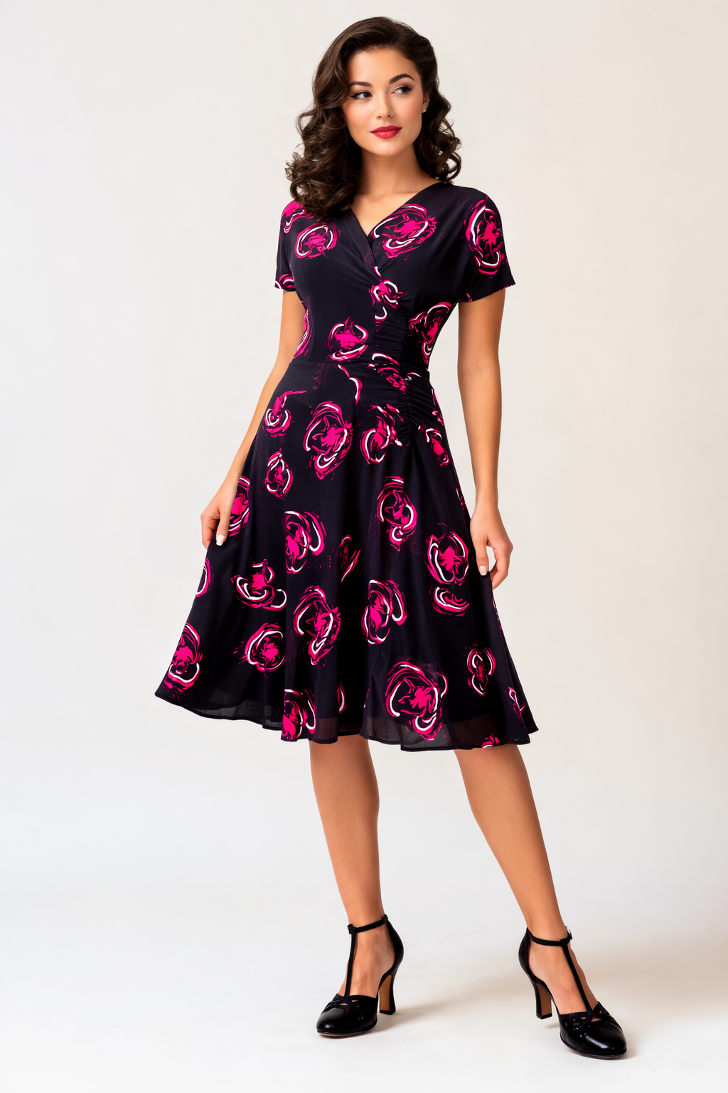 Magenta & Dark Navy Blue Rayon Dress 1950's Women's Costume Rental