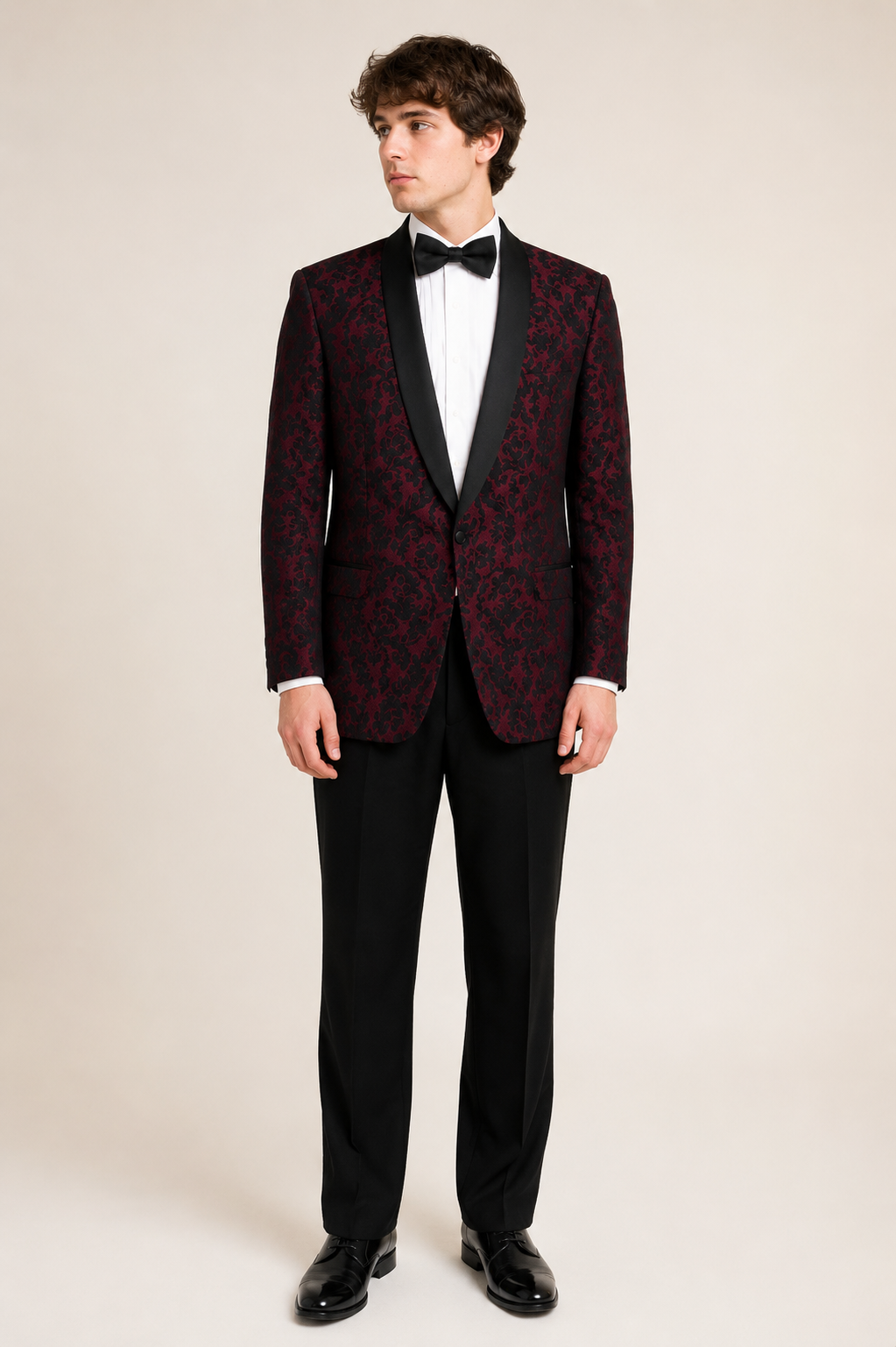Maroon & Black Brocade Formal Jacket, 1950’s Men’s Costume Rental