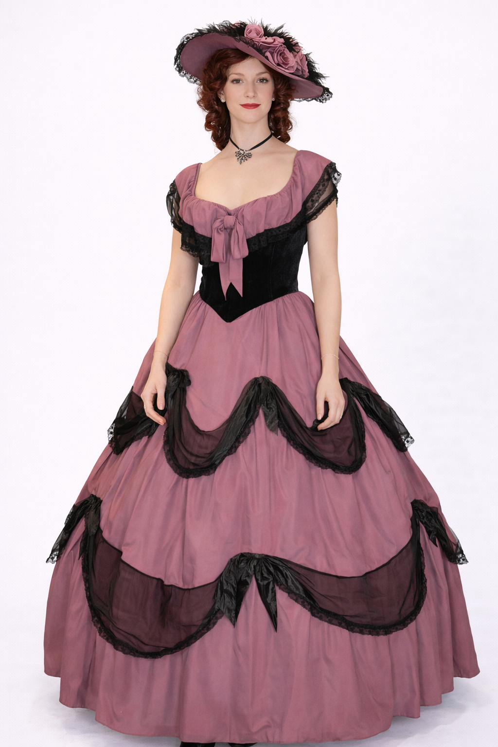 Mauve & Black Southern Belle Dress, Women's Costume Rental
