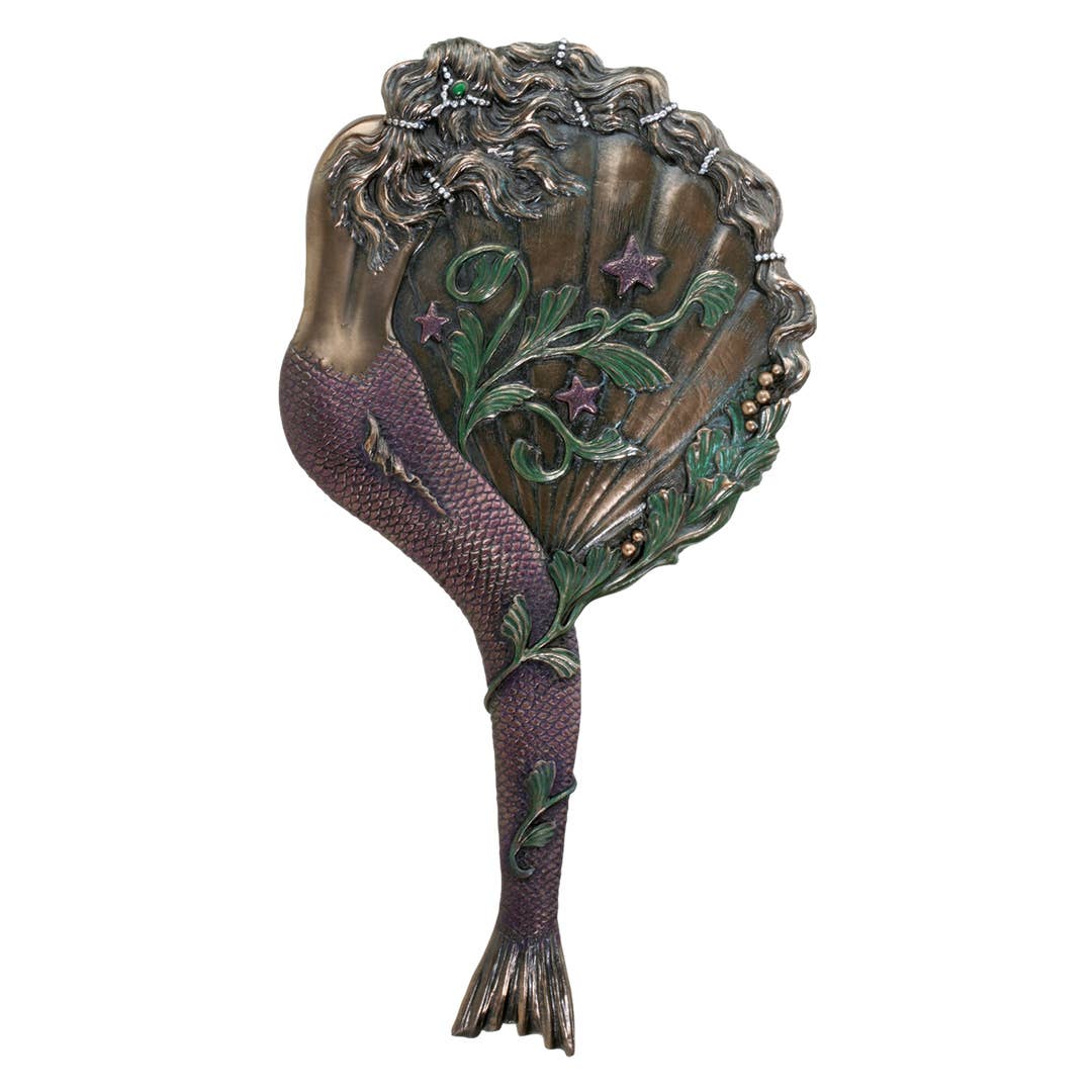 Decorative mermaid figure with floral design  hand mirror