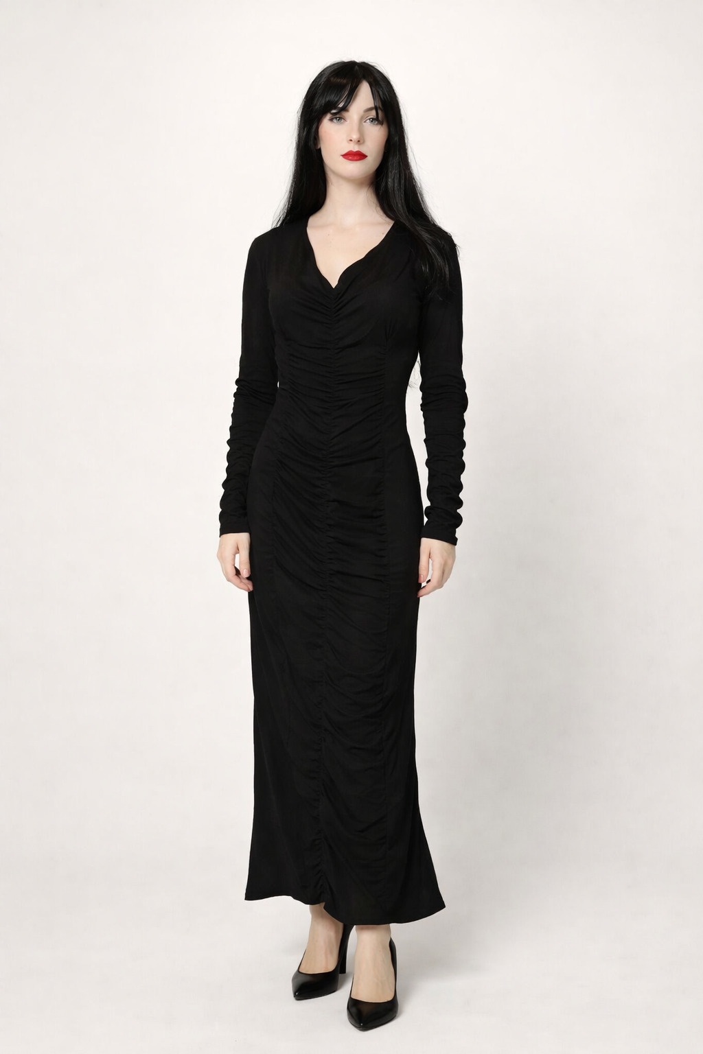 Morticia Adams Costume Black Cotton Dress - 1980's Women's Horror Rental