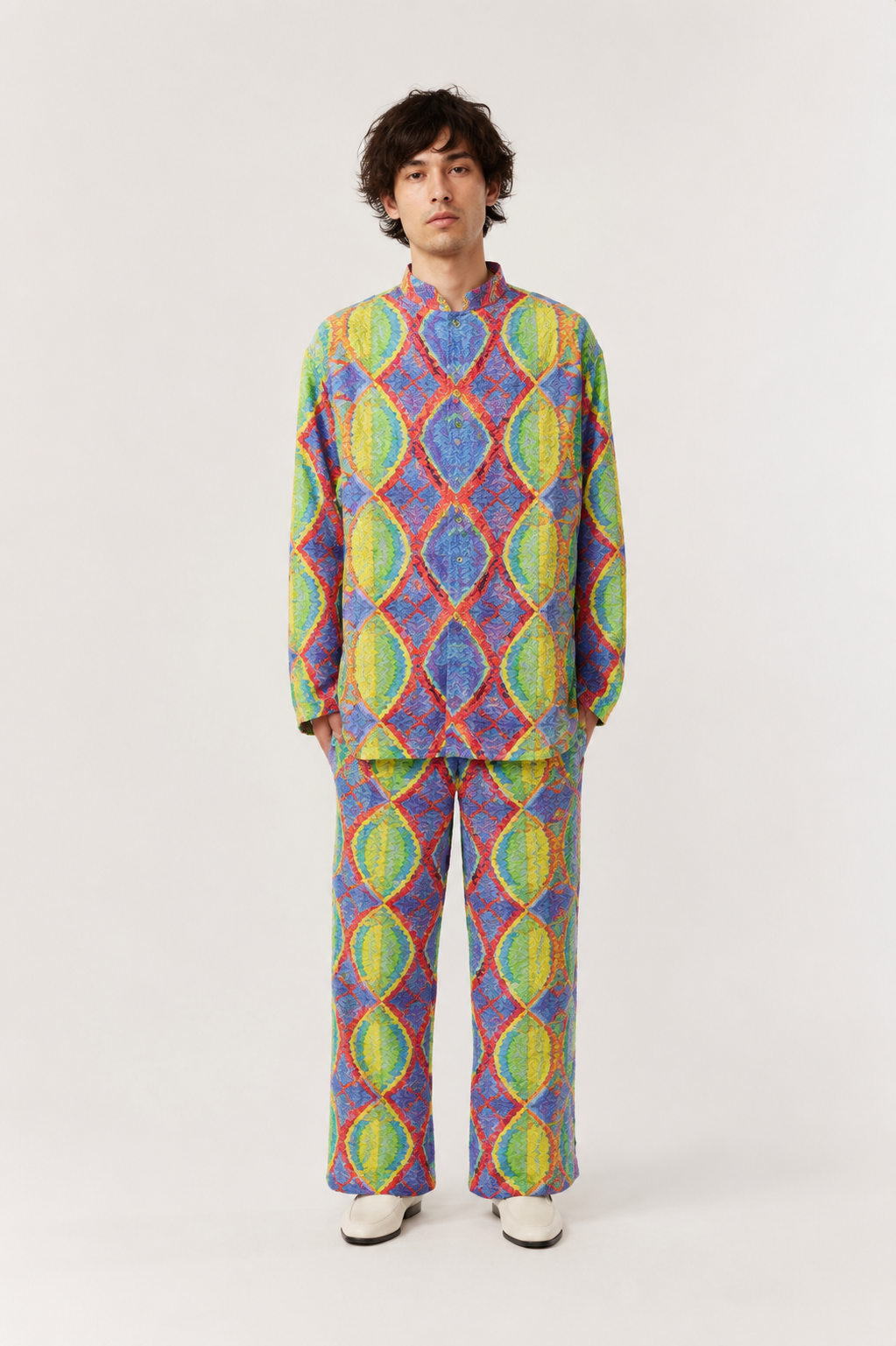 Multicolor Geometric Nehru Suit 1960’s Men’s Costume Rental | Retro Psychedelic Outfit