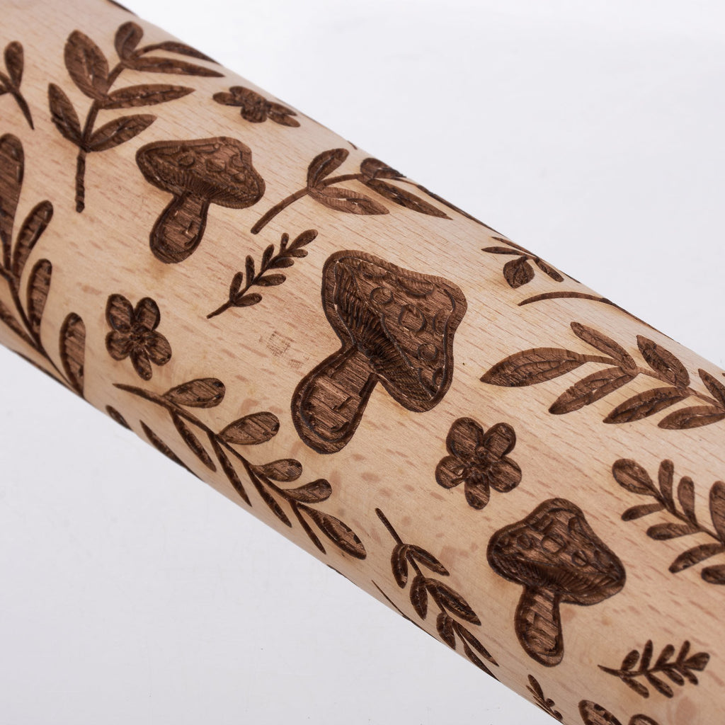 Mushrooms Small Embossing Rolling Pin zoomed in