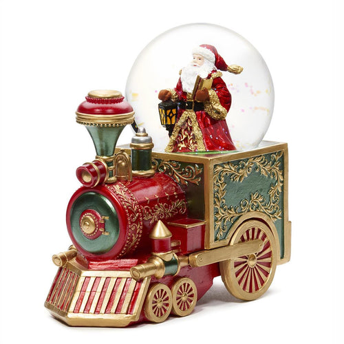 7.25"H MUSICAL SANTA RED TRAIN 100MM GLITTERDOME