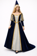 Navy Gold Trim Renaissance Gown Costume Rental
