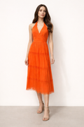 Orange Long Hippie Dress - 1970's Women's Costume Rental