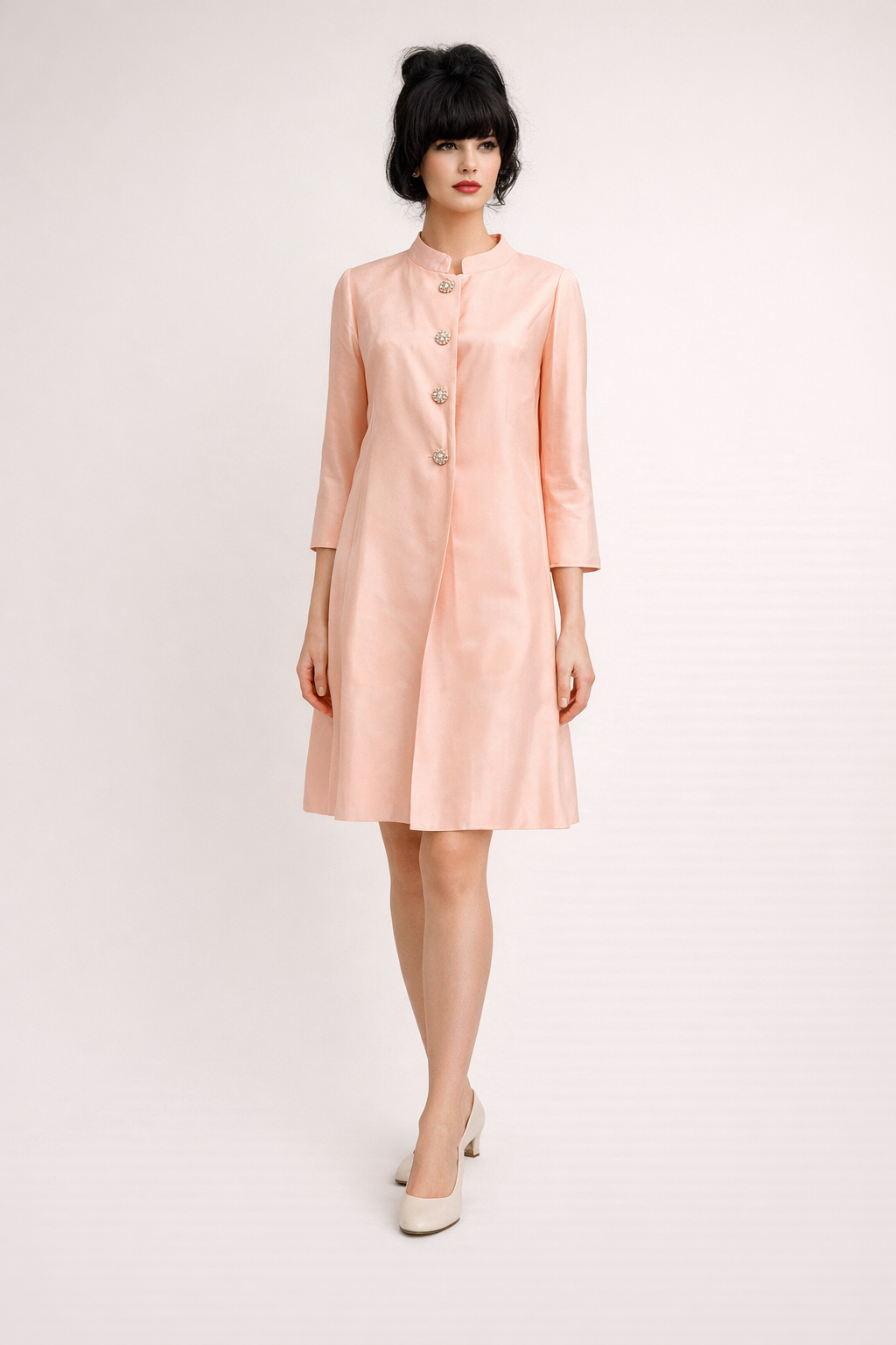 Peach Pink 2 Pc Dress & Jacket Vintage Ensemble, 1960's Women's Costume Rental