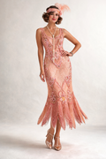Peach Sadie Beaded Flapper Long Dress 1920's, Women's Costume Rental