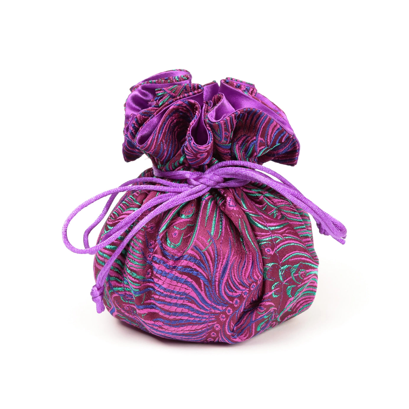 Peacock Feather Prints Brocade Jewelry Pouch
