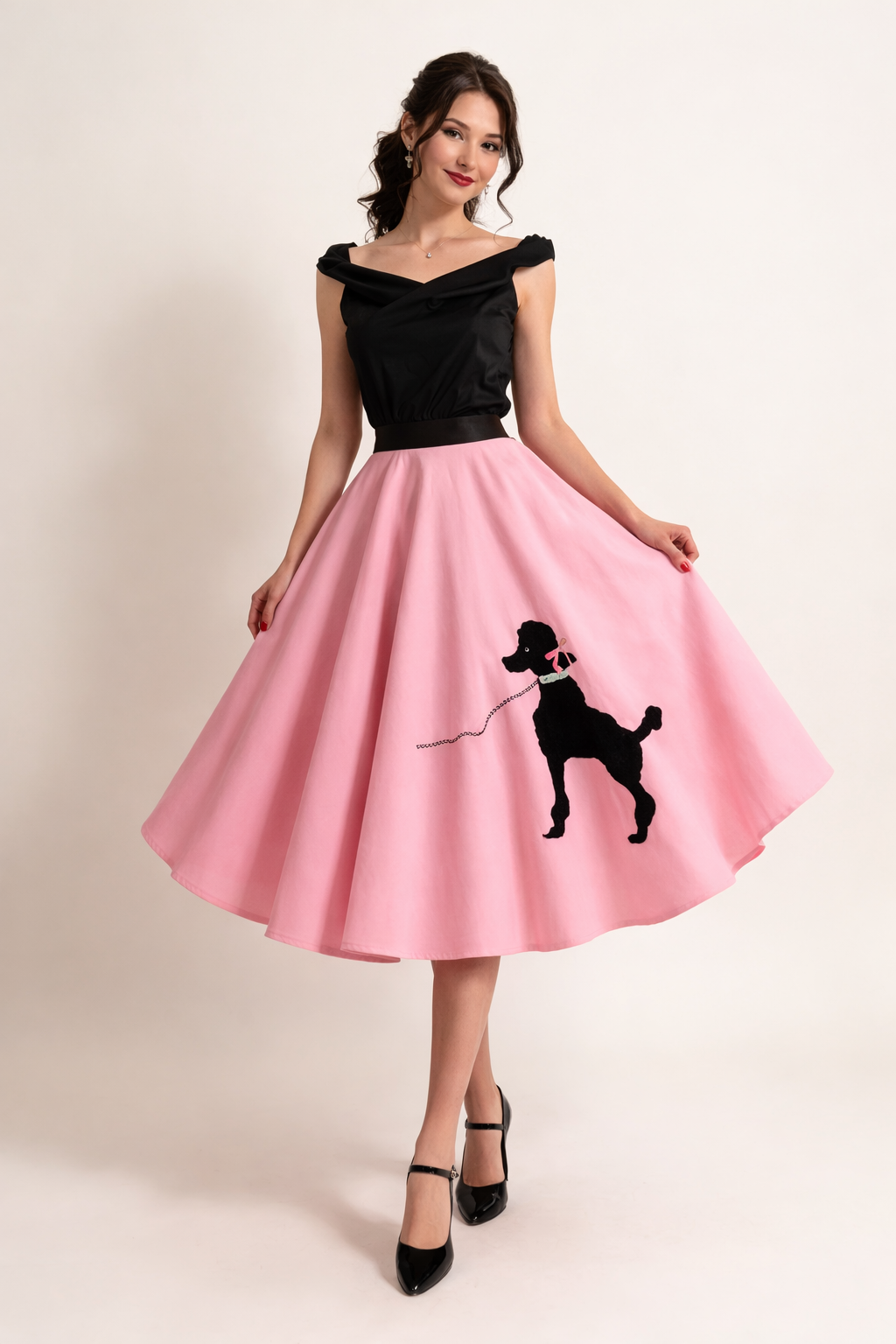 Pink with Black Poodle Skirt, 1950's Women's Costume Rental