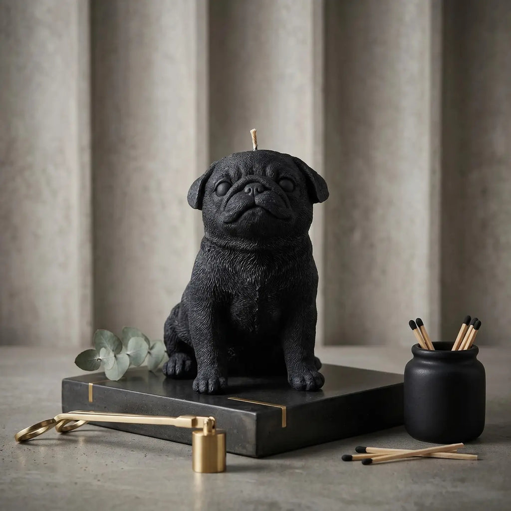 White Pug Puppy Candle