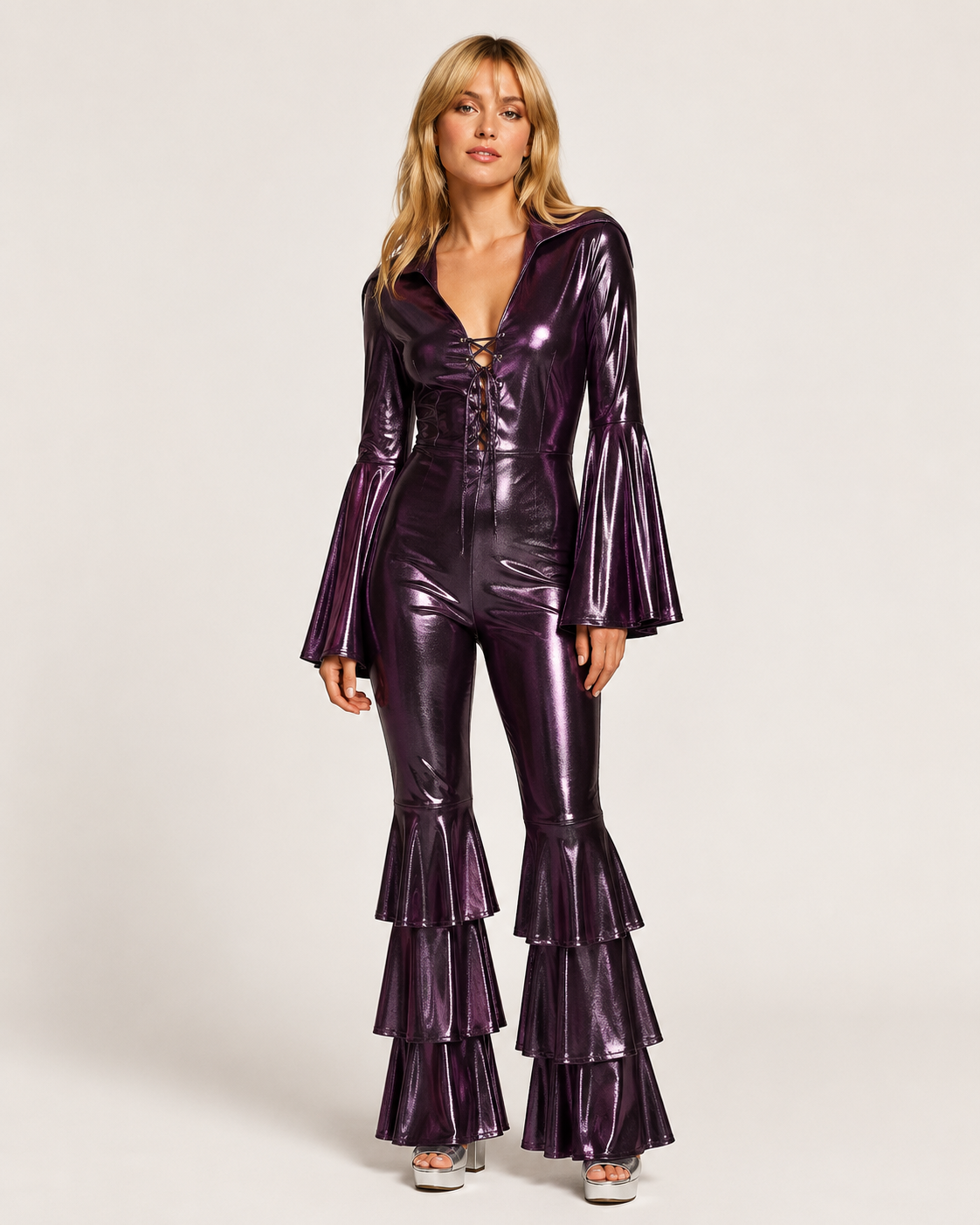 Purple ABBA Costume, 1970's Women's Disco Fashion Rental