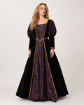 Purple & Black Brocade Renaissance & Medieval Gown Costume Rental