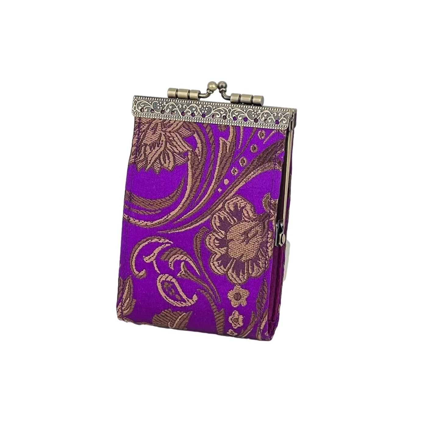 Purple Peony Floral Brocade Card Holder with Rfid Protection