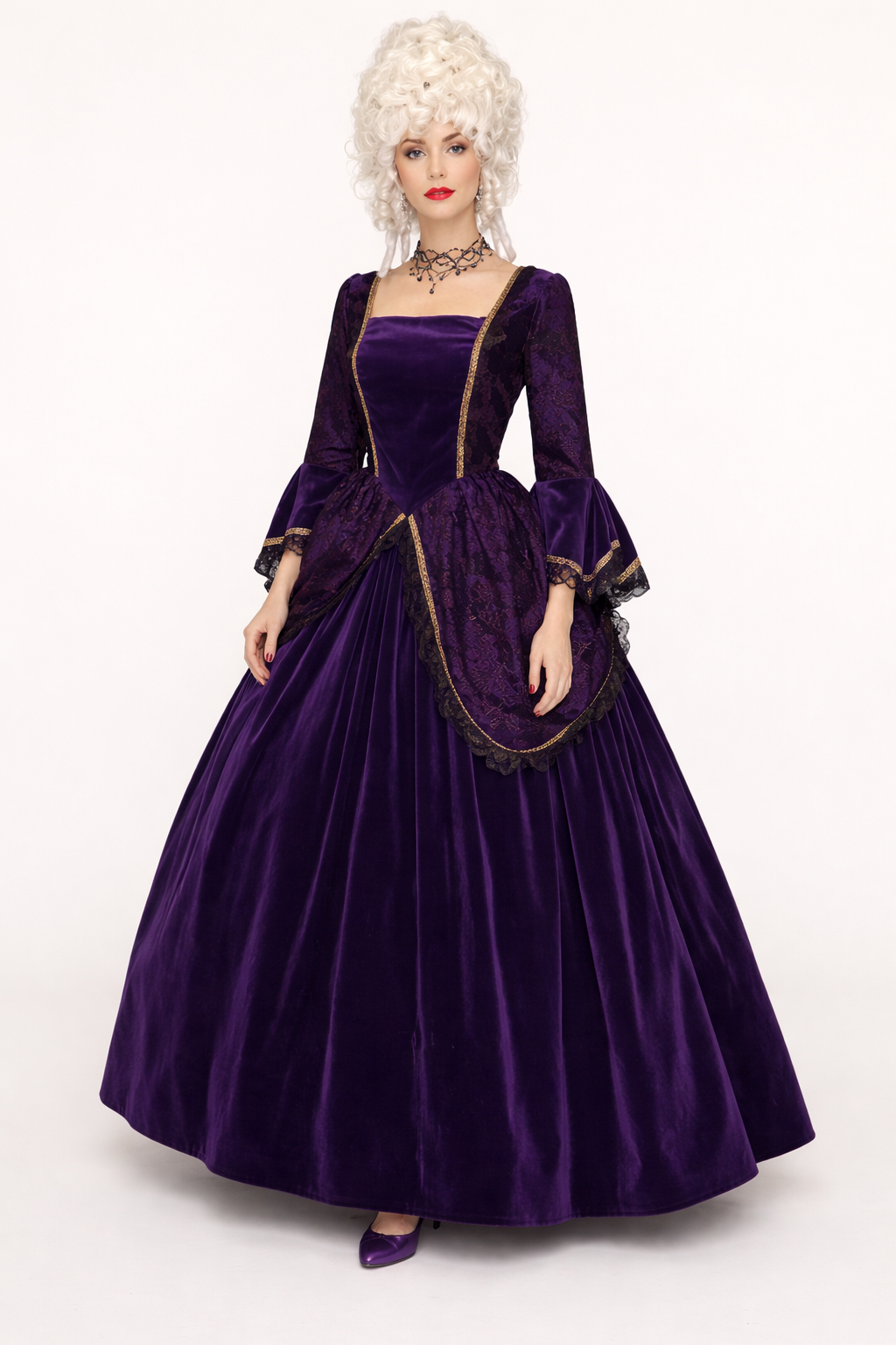 Purple Velvet Brocade 18th Century Gown Costume Rental