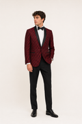 Red & Black Brocade Formal Jacket, 1950’s Men’s Costume Rental