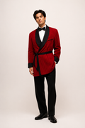 Red & Black Corduroy Smoking Jacket, Authentic 1960’s Men’s Costume Rental