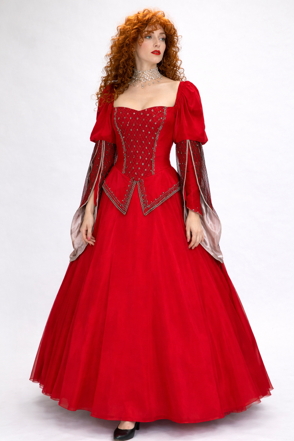 Red, Black & Silver Renaissance Red Gown Costume Rental