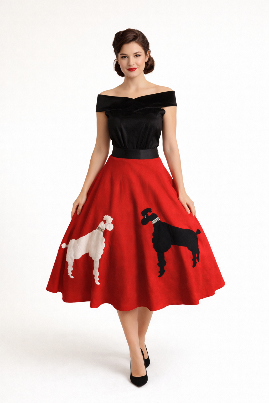 Red with Black and White Poodle Skirt, Women's Costume Rental