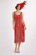 Red Ibsen Beaded Flapper Long Dress 1920's, Women's Costume Rental