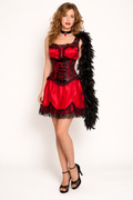 Red Satin Saloon Girl Dress, Wild West Women's Costume Rental