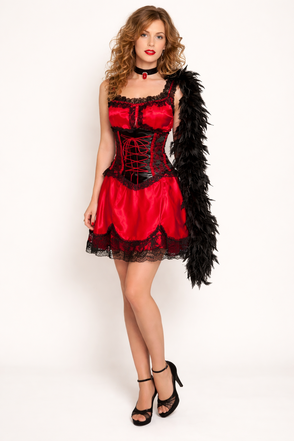 Red Satin Saloon Girl Dress, Wild West Women's Costume Rental