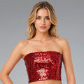 Red Strapless Sequin Crop Tube Top
